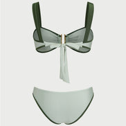 Green Contrasting Bandeau Bikini Set