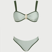 Green Contrasting Bandeau Bikini Set