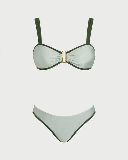 Green Contrasting Bandeau Bikini Set