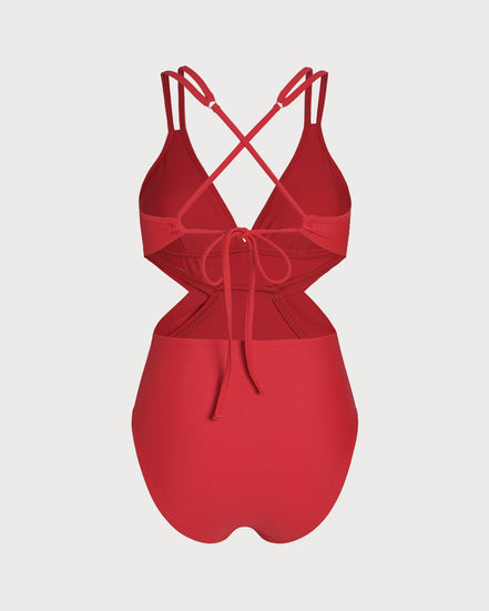 Red V Neck Bralette One Piece