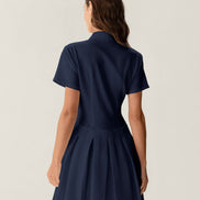 Navy Button Pleated Mini Dress