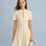 Apricot Mandarin Collar Cut Out Mini Dress