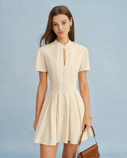 Apricot Mandarin Collar Cut Out Mini Dress