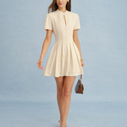 Apricot Mandarin Collar Cut Out Mini Dress