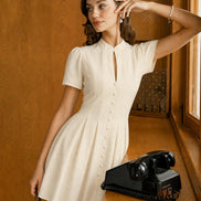 Apricot Mandarin Collar Cut Out Mini Dress