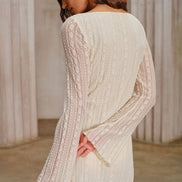 Apricot Lace Bell Sleeve Mini Dress