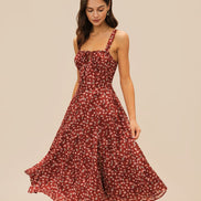Wine Red Floral Slip Midi Dress