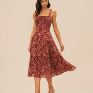 Wine Red Floral Slip Midi Dress