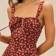 Wine Red Floral Slip Midi Dress