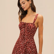 Wine Red Floral Slip Midi Dress