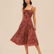 Wine Red Floral Slip Midi Dress