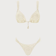Off White Drawstring Triangle Bikini Set