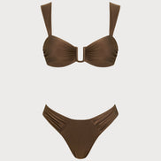 Brown Cut Out Drawstring Bikini Set