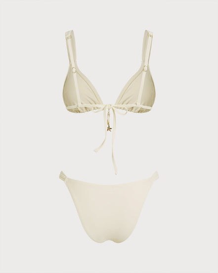 Off White Drawstring Triangle Bikini Set