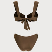 Brown Cut Out Drawstring Bikini Set