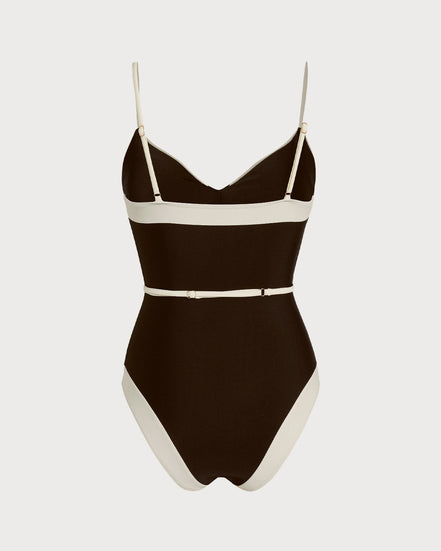 Brown V Neck Bralette One Piece