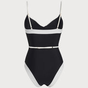 Black Contrasting V Neck One Piece Swimwear