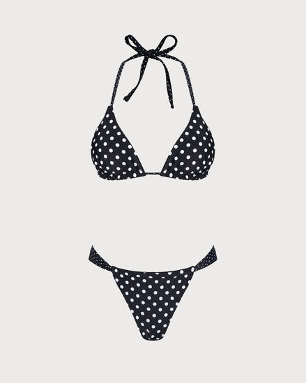 Black Polka Dot Reversible Bikini Set