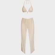Apricot Halter Sequins Drawstring Bikini Set