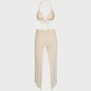 Apricot Halter Sequins Drawstring Bikini Set