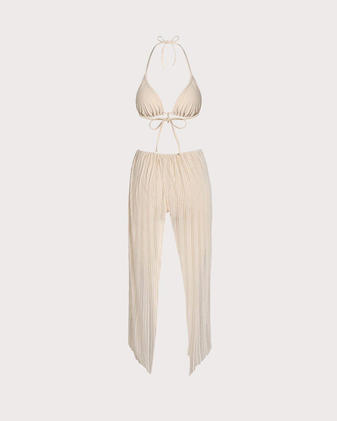 Apricot Halter Sequins Drawstring Bikini Set