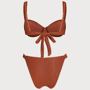 Brick Red Sequins Underwire Bikini Set