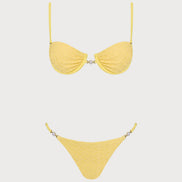 Yellow Textured Underwire Bikini Set