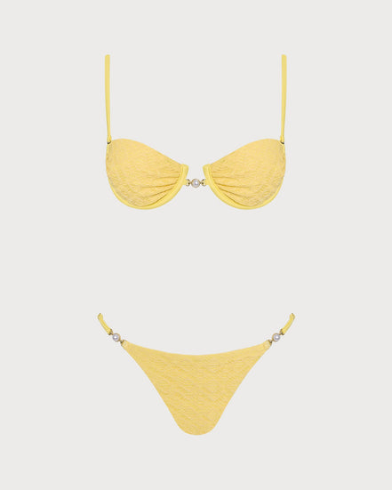 Yellow Textured Underwire Bikini Set
