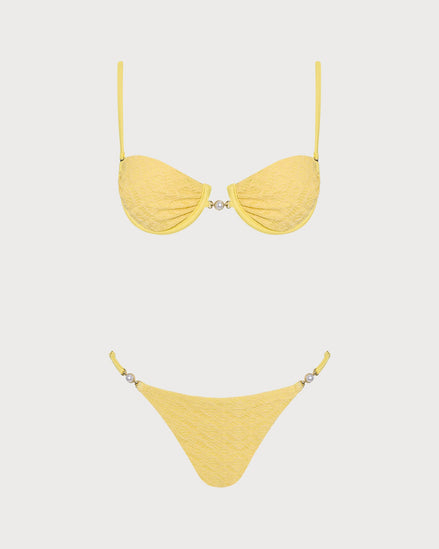 Yellow Textured Underwire Bikini Set