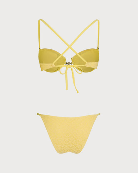 Yellow Textured Underwire Bikini Set