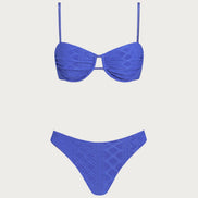 Blue Textured Drawstring Underwire Bikini Set