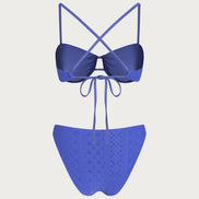 Blue Textured Drawstring Underwire Bikini Set