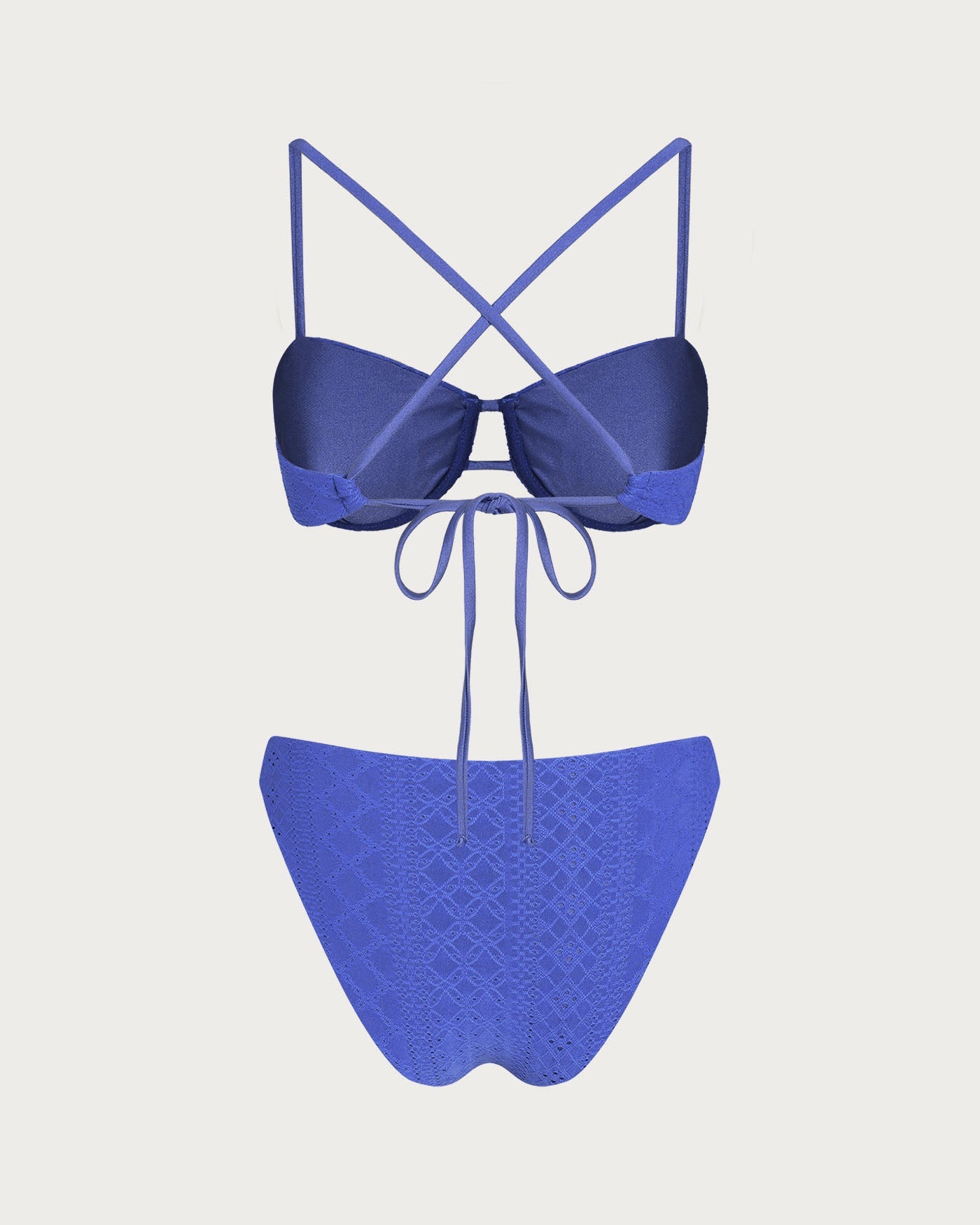 Blue Textured Drawstring Underwire Bikini Set