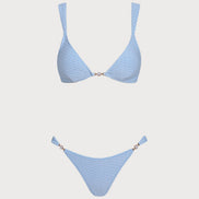 Blue Textured Triangle Bikini Set