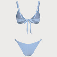 Blue Textured Triangle Bikini Set