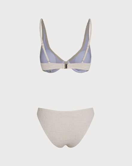Beige Jacquard Underwire Bikini Set