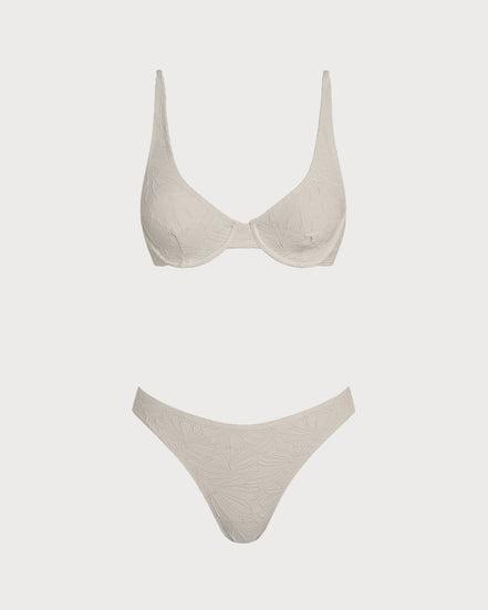 Beige Jacquard Underwire Bikini Set