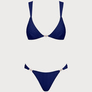 Royal Blue Textured Triangle Bikini Set