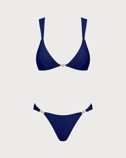 Royal Blue Textured Triangle Bikini Set