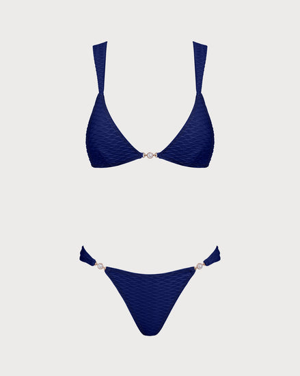 Royal Blue Textured Triangle Bikini Set