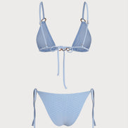 Blue V Neck O-Ring Triangle Bikini Set