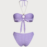 Purple Halter O-Ring Bandeau Bikini Set