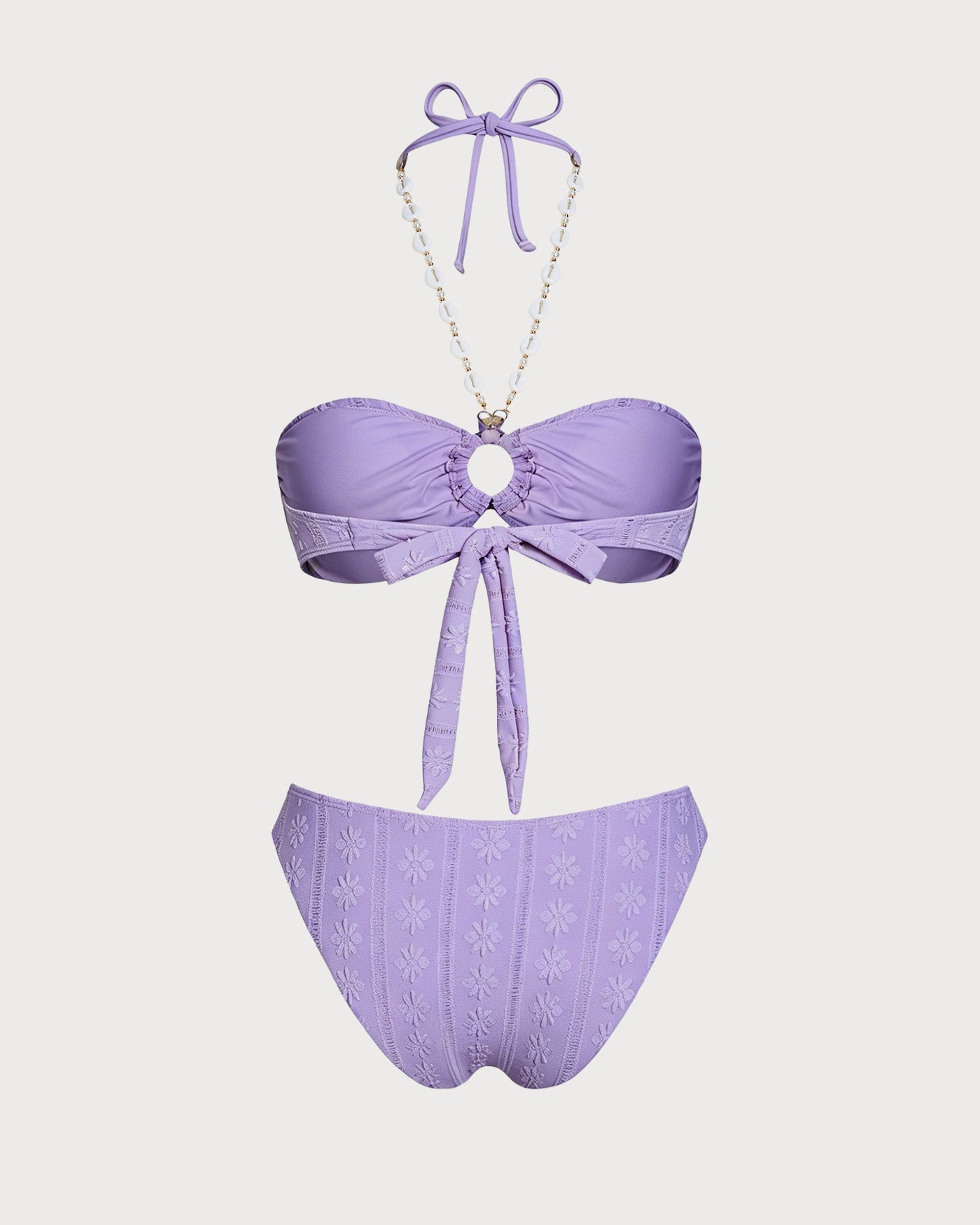 Purple Halter O-Ring Bandeau Bikini Set