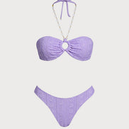 Purple Halter O-Ring Bandeau Bikini Set
