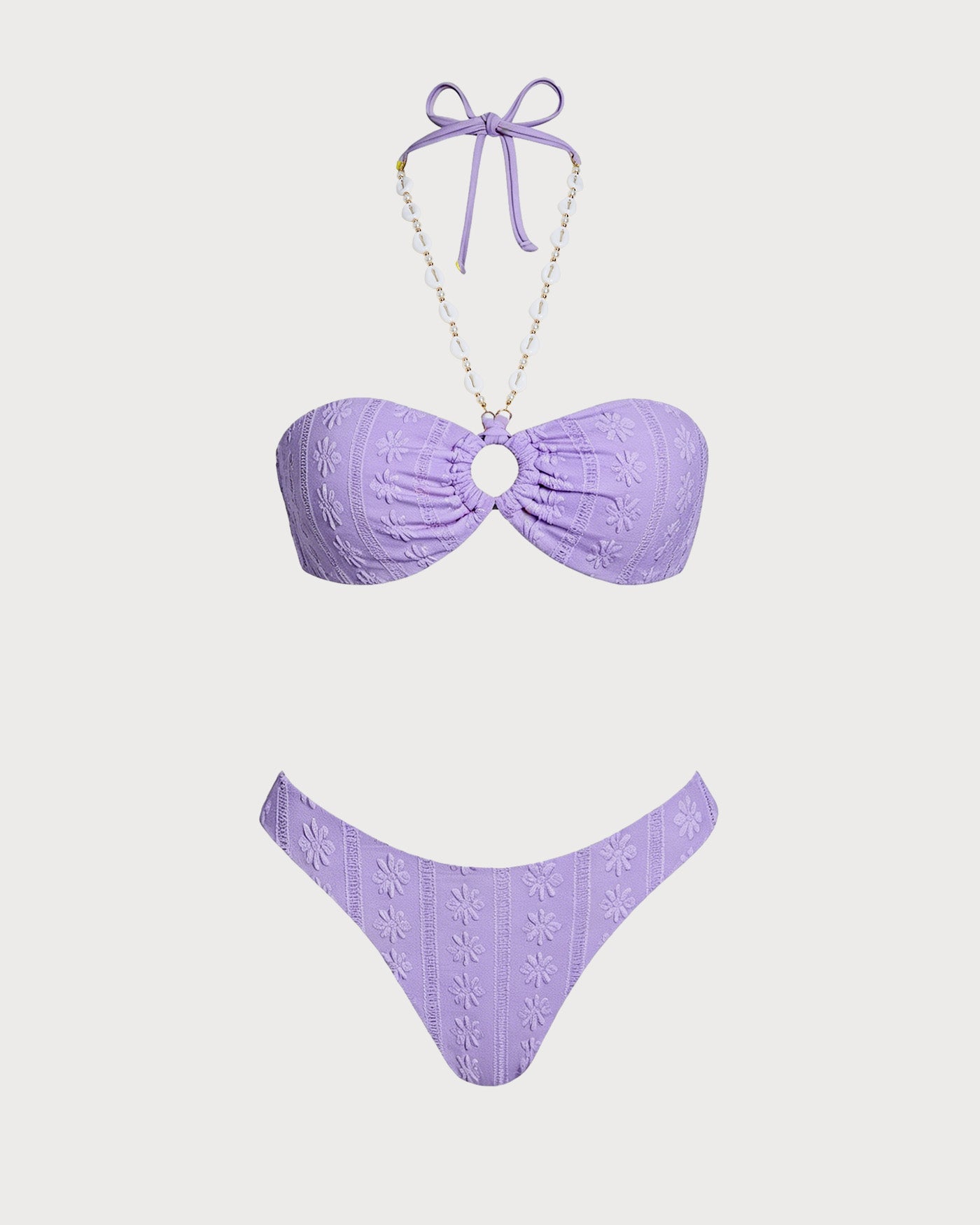 Purple Halter O-Ring Bandeau Bikini Set