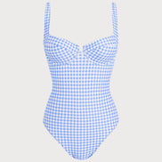 Blue Plaid Underwire One Piece