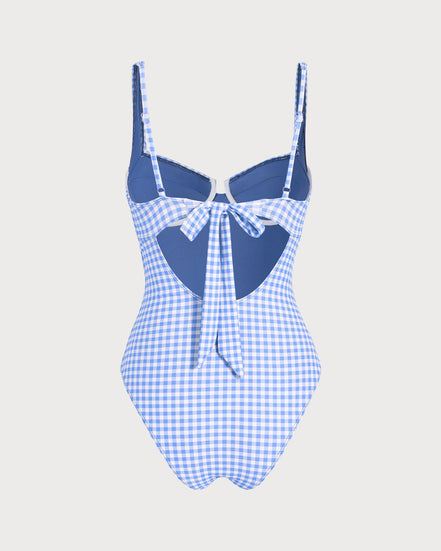 Blue Plaid Underwire One Piece