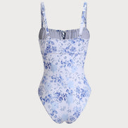 White Floral Ruched One Piece Swimwear