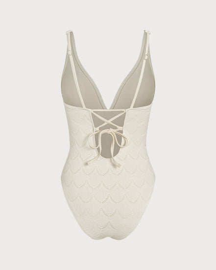 Off White Bralette Textured One Piece Swimwear