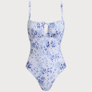 White Floral Ruched One Piece Swimwear